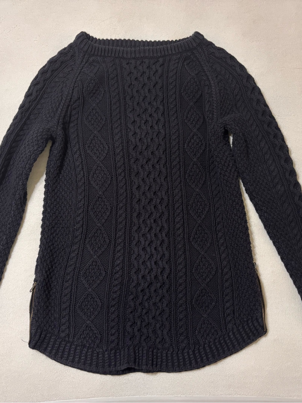 LL Bean Women's Signature Cotton Fisherman Tunic Sweater Black Side Zipper S